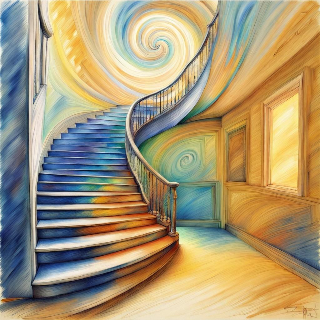 Ethereal Abstract Staircase in Van Gogh Style