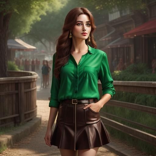 <lora:Pretty fashion:1.0> pretty woman, green blouse, black ...