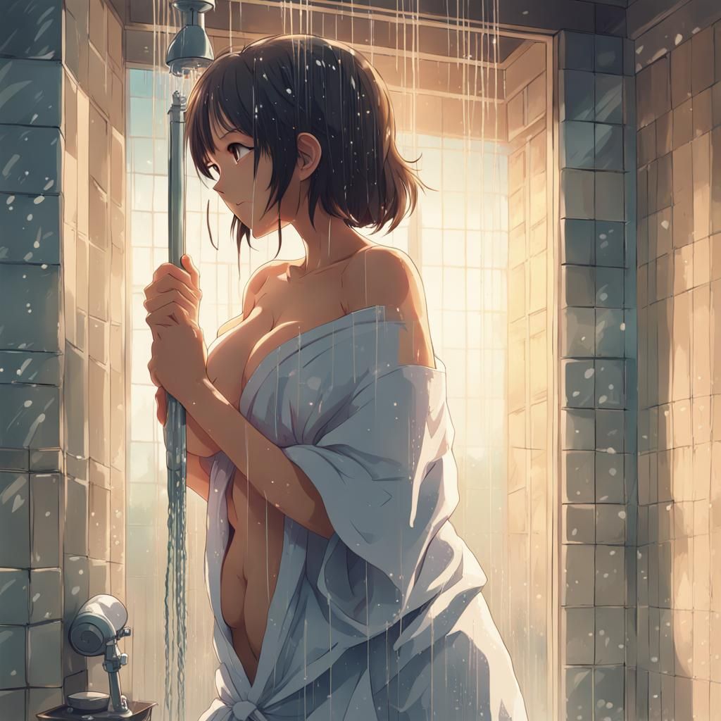 Anime Girl Showering in Studio Ghibli Style