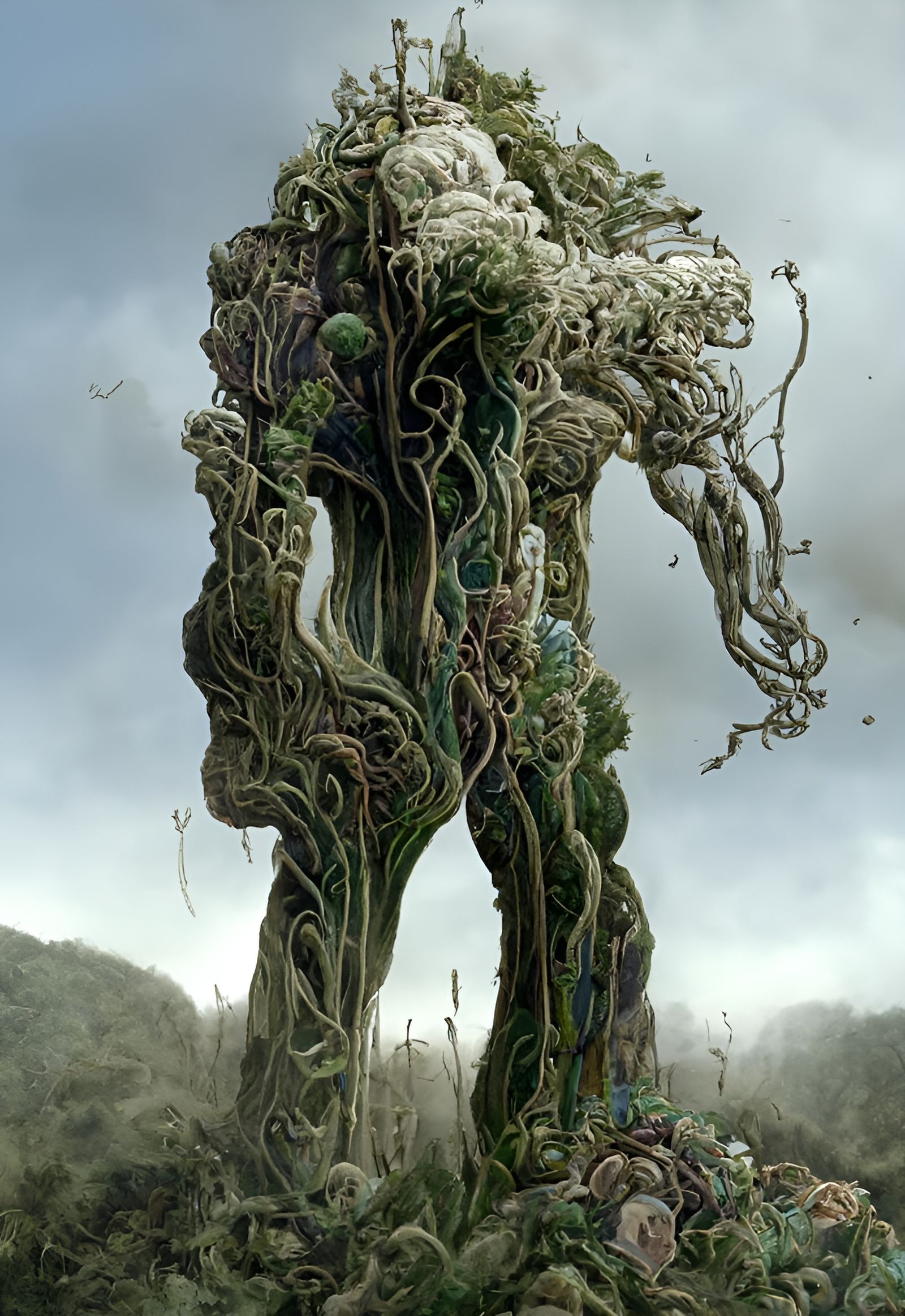Mythological Giant Covered in Vines, Cel-Shaded Comic Art