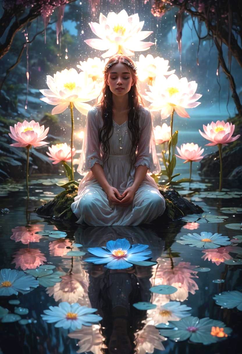 Magical Flower Blooms in Mountain Lake