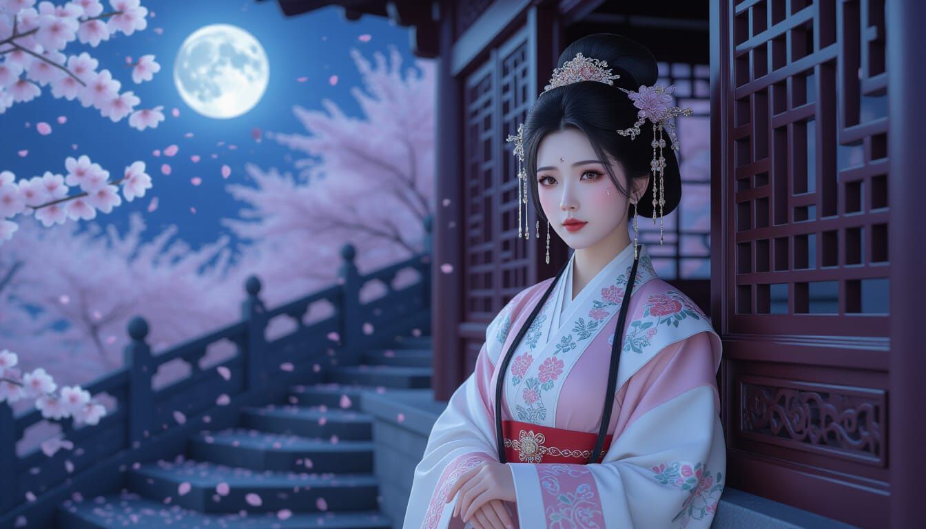 Tearful Woman by Cherry Blossom Window