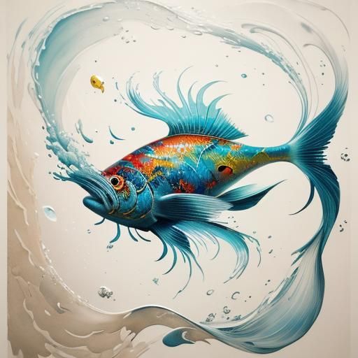 Calligraphic Fish in Abstract Underwater Dance