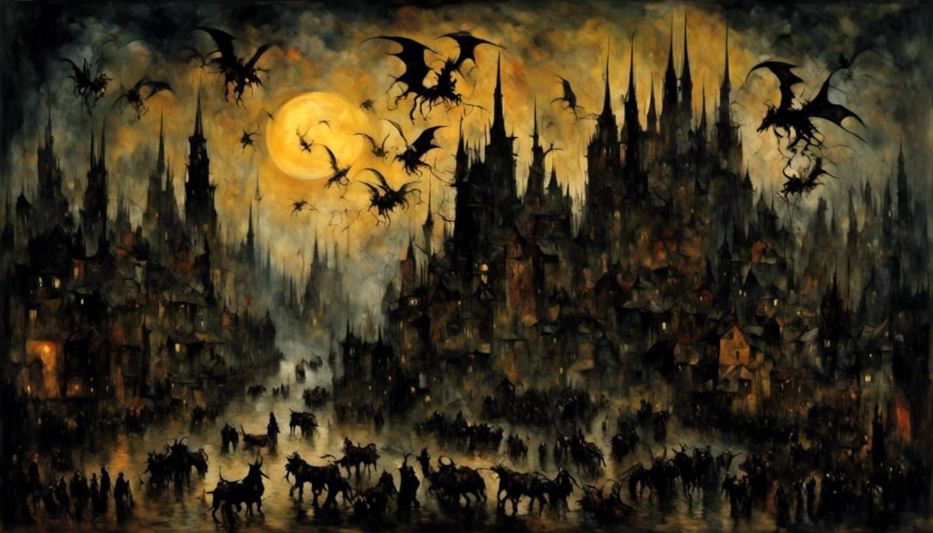 <lora:KandinskyDreams:1.0> <lora:Dreamshaper:1.0> <lora:Sun0fKor:1.0> a swarm of wyverns devouring the setting sun