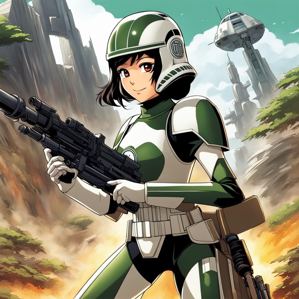 Anime Girl Clone Trooper with Z-6 Rotary Cannon