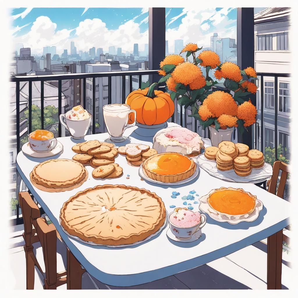 Riso Illustration: Balcony Breakfast with Anime Flair