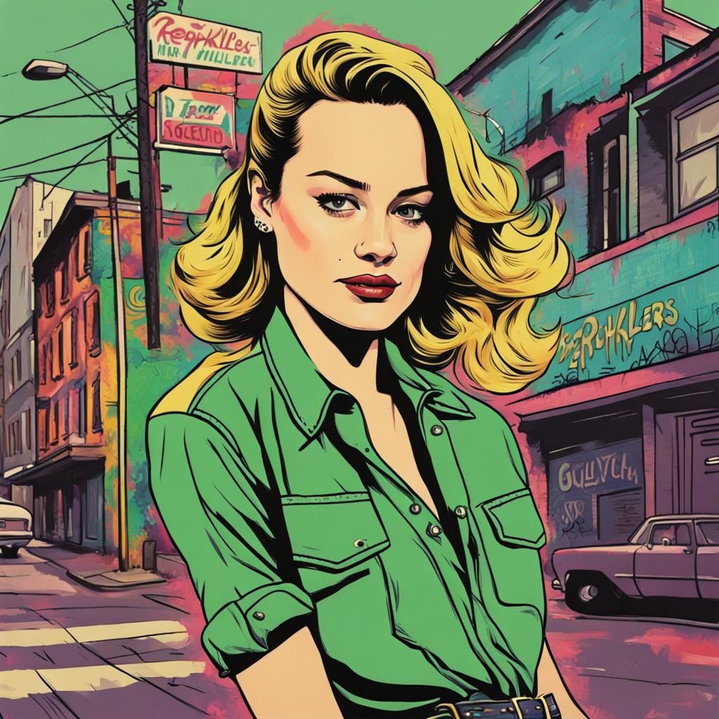 Dancing Teen in Rockabilly Style With Graffiti