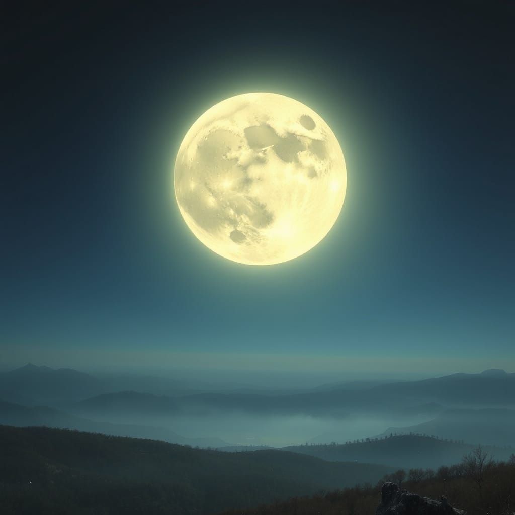Ethereal Moon Illuminates Dreamlike Landscape in Cyberpunk A...