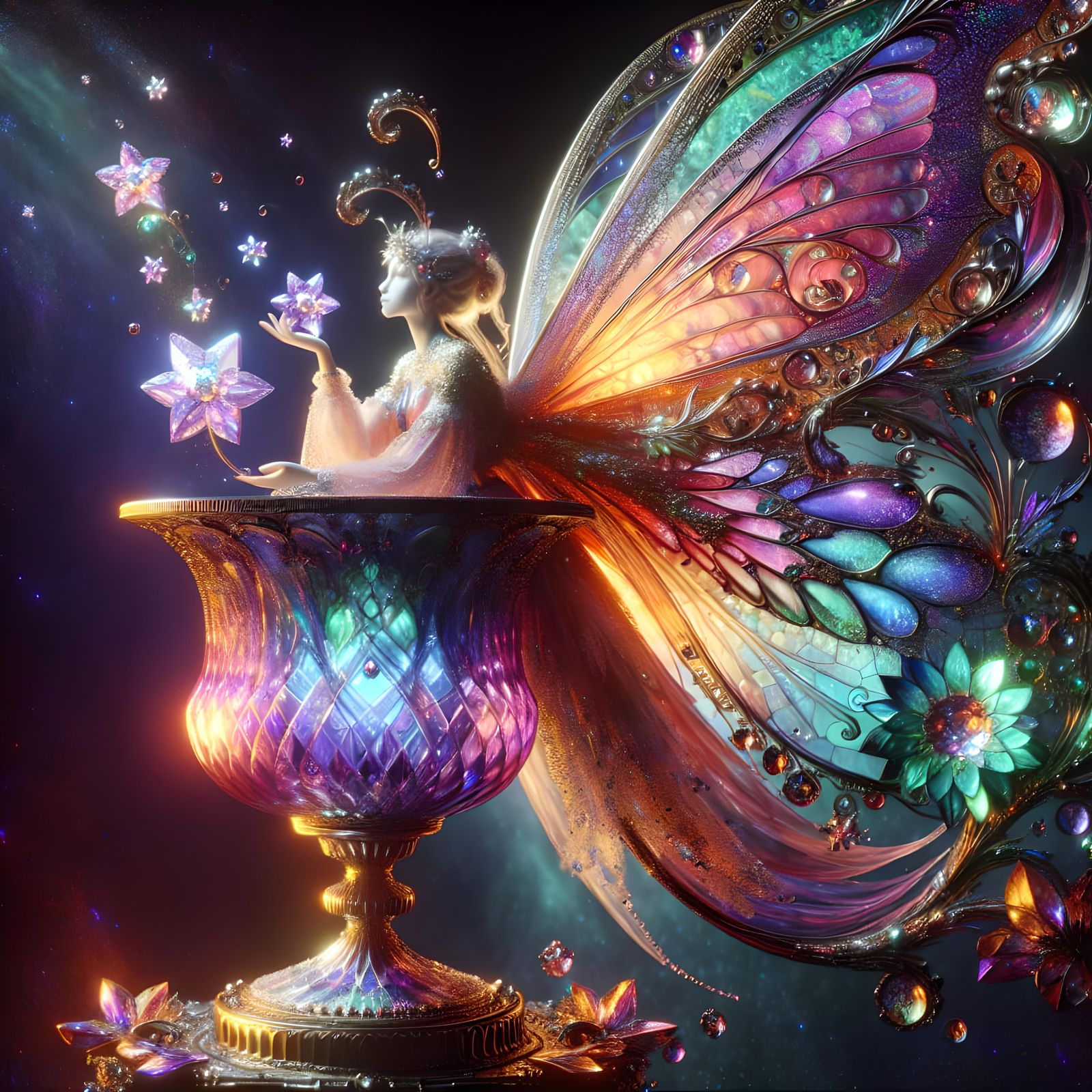 Vibrant Fairy on Enamel Glass in Fantasy Concept Art