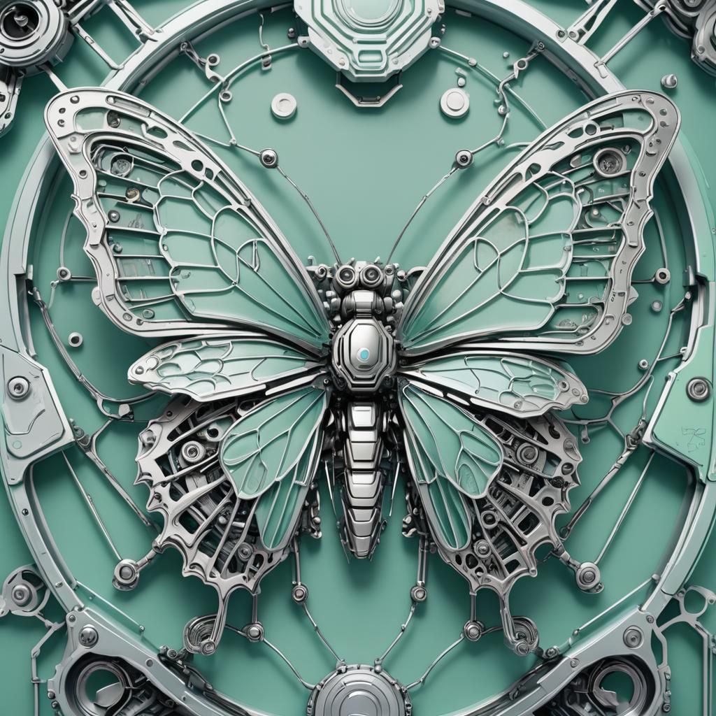 Intricate Robotic Butterfly Logo in Vaporwave Style