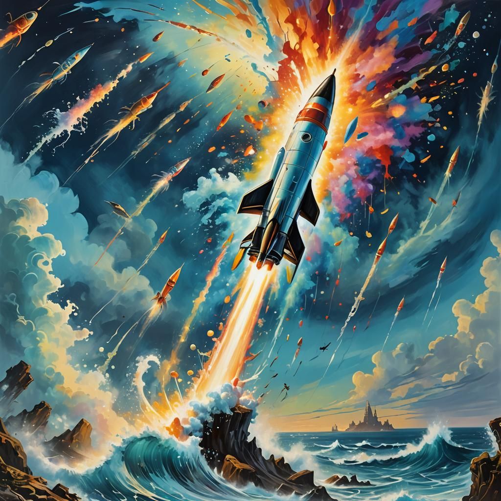 Sea Creatures Ascend as Rockets: Surrealist Dreamscape