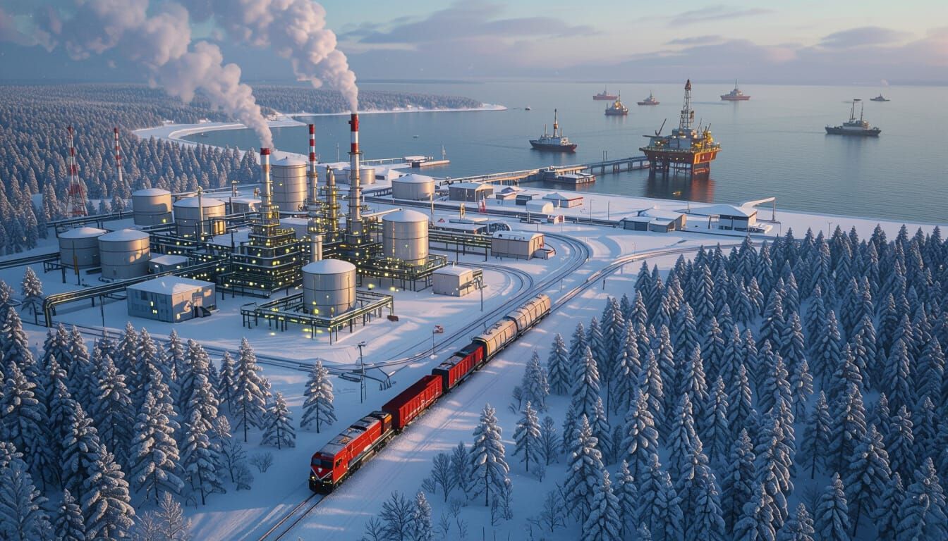 Aerial View of Russian Oil Refinery in Siberian Winter