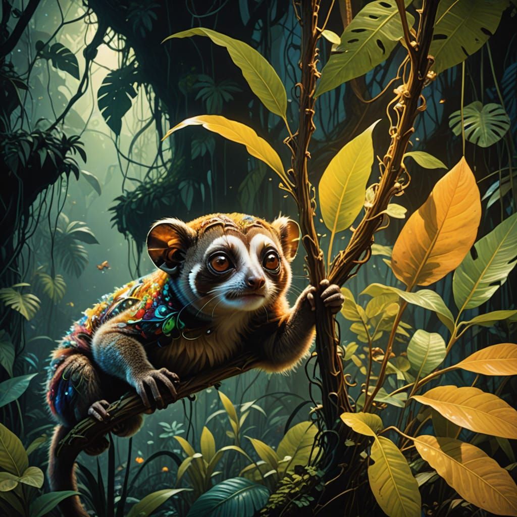 Slow-Loris Emerges from Abstract Jungle in Dramatic Chiarosc...
