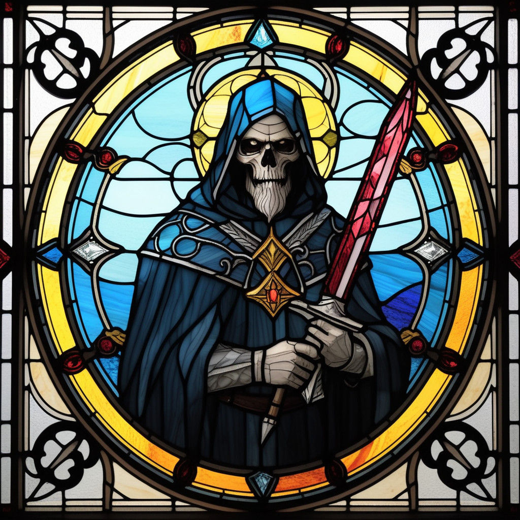 Grimdark Masterpiece in Gothic Stained Glass