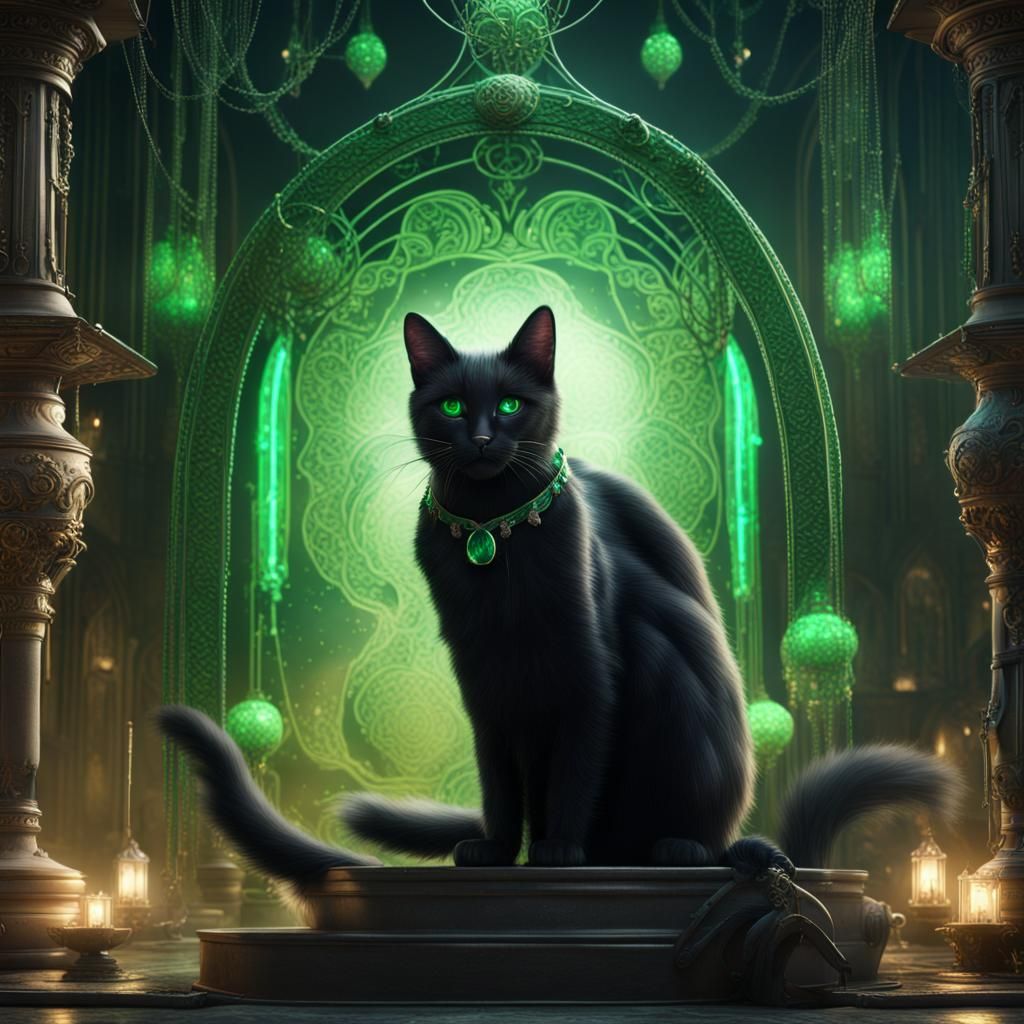 Emerald-Eyed Black Cat: Fantasy Concept Art