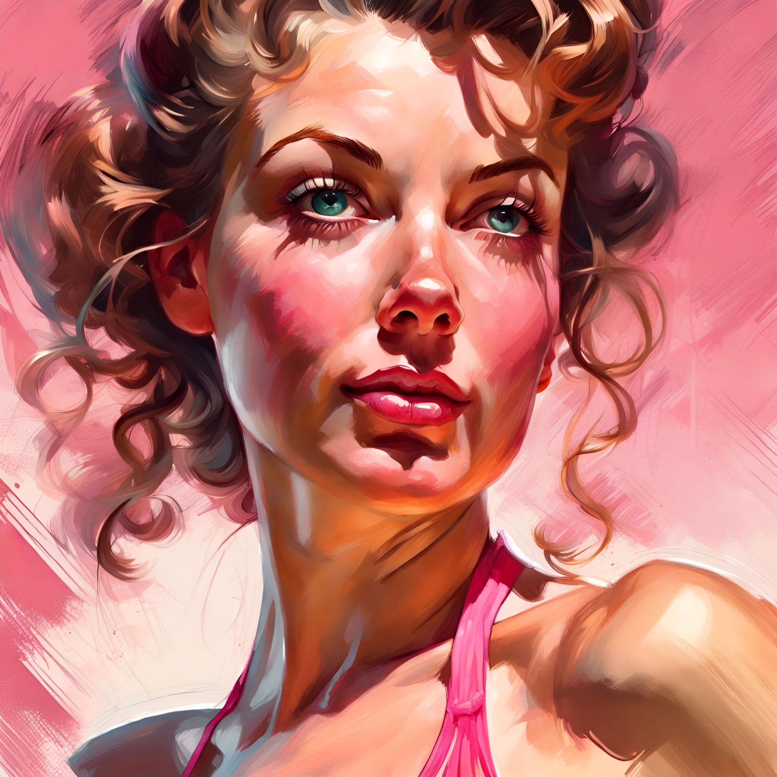 Glamorous Pin-Up Girl Portrait in Digital Art Style