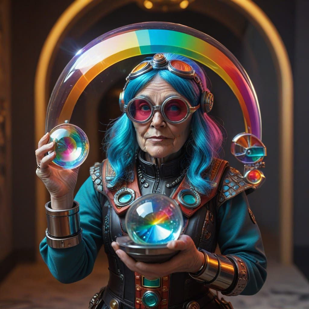 Retro-Futuristic Gnome with Rainbow Shadows