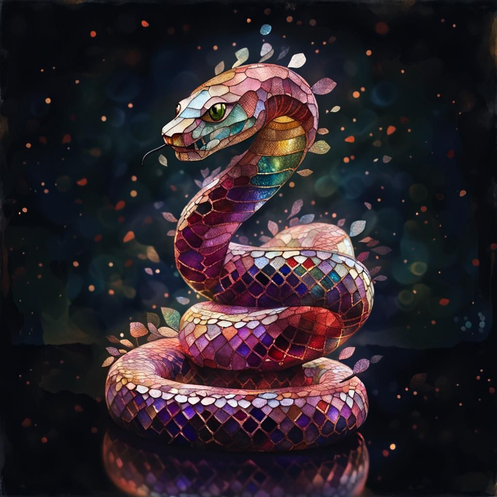 Stained Glass Serpent Art Brut Digital Illustration