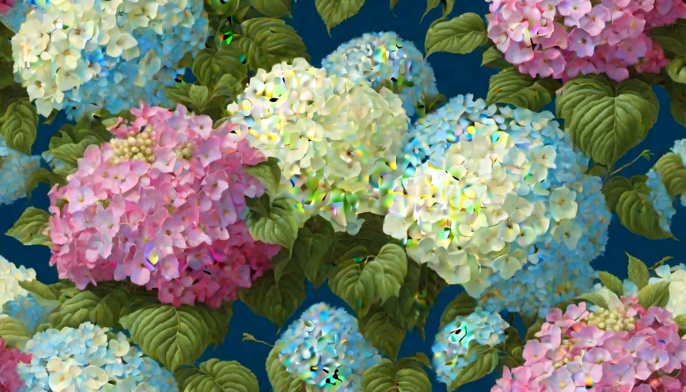 Intricately Detailed Hydrangea in a Midnight Garden