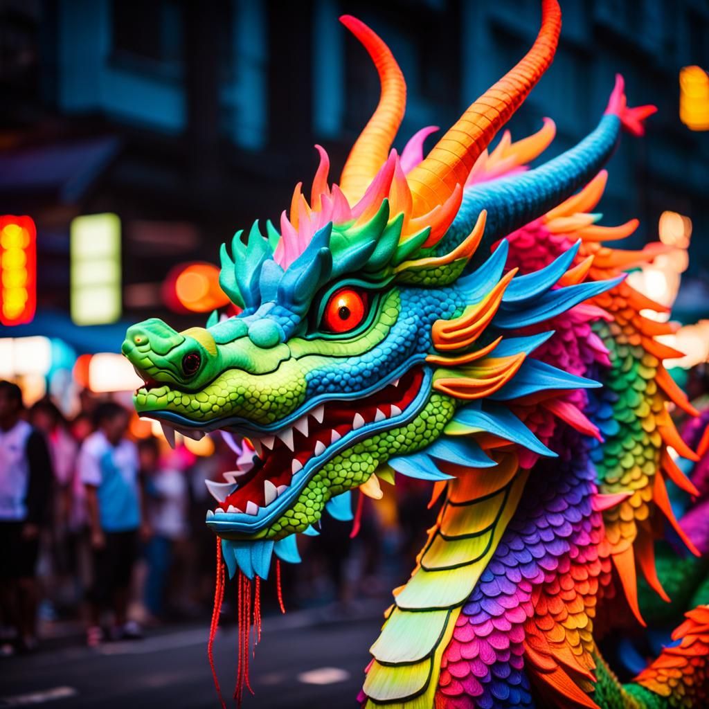 Neon Asian Dragon Street Parade, Professional Photography