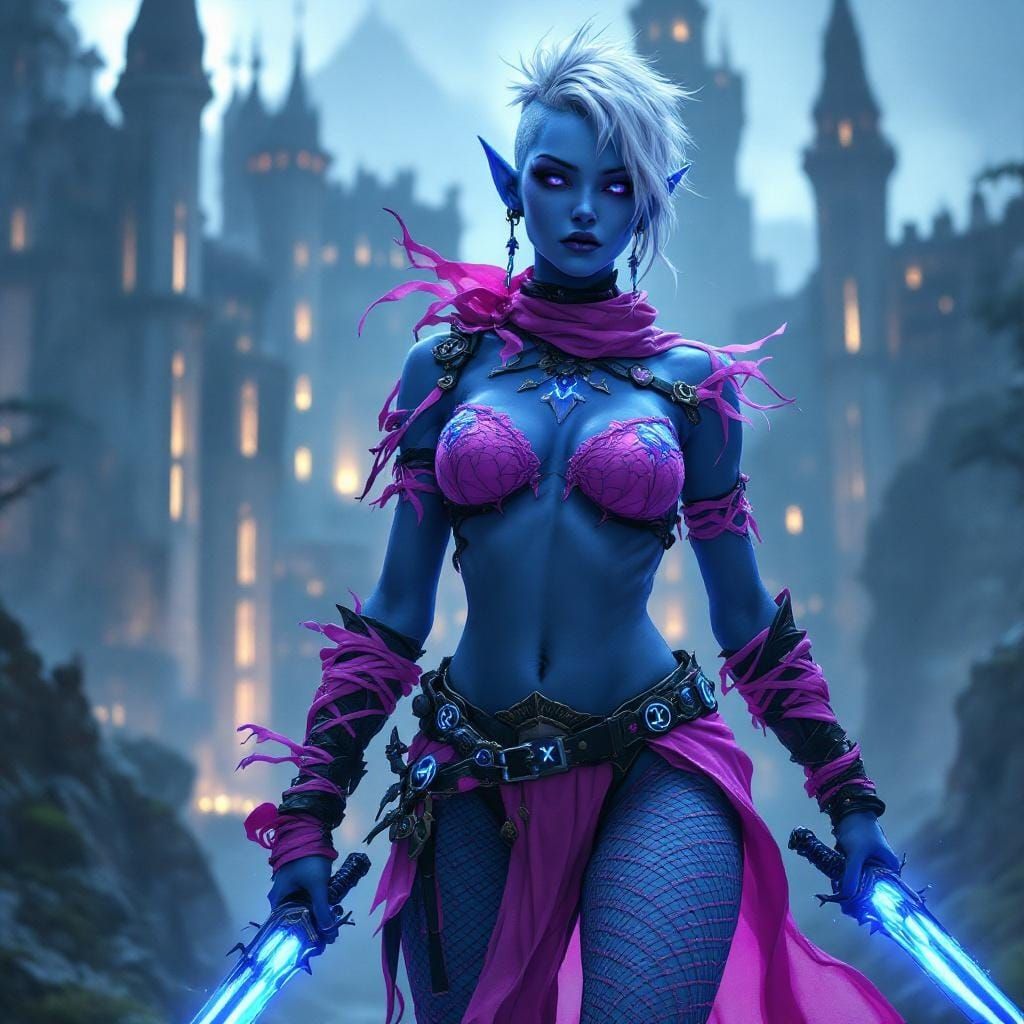 Blue Elf Rogue in Fantasy Wonderland