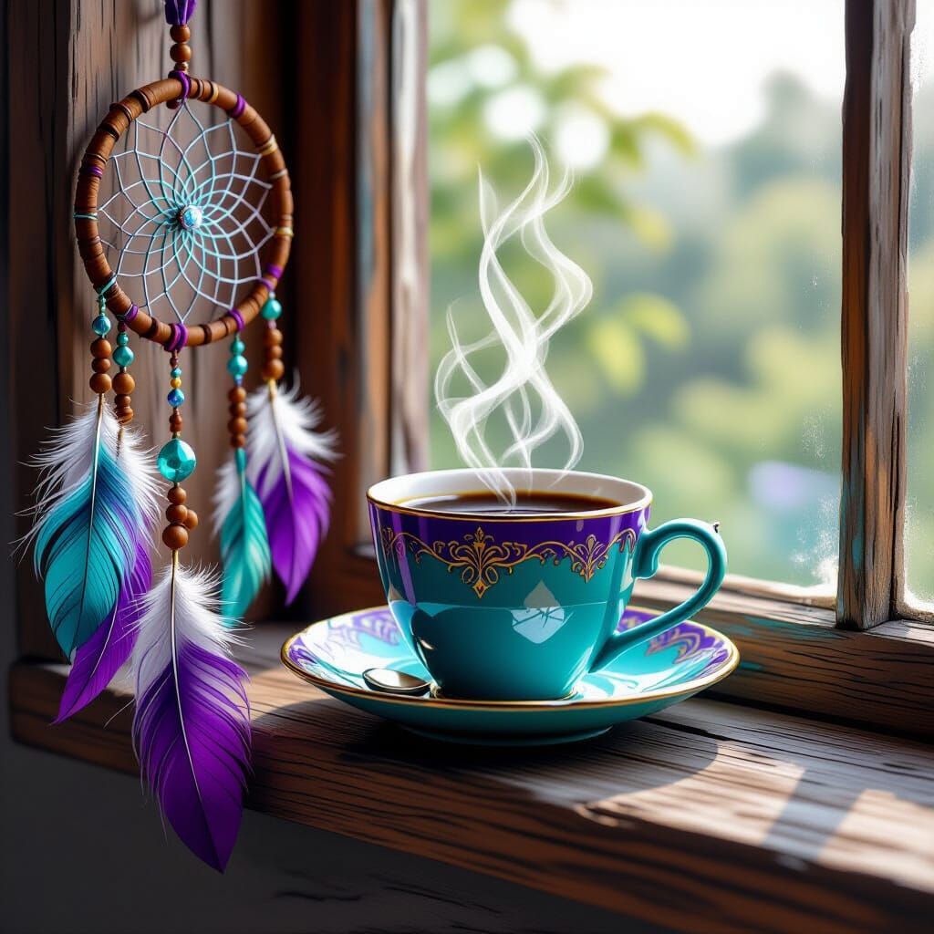 Ornate Coffee Cup with Dreamcatcher, Comic Art