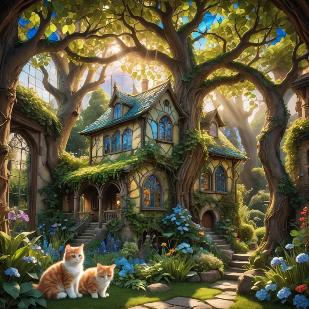 Whimsical House with Kittens: Matte Painting