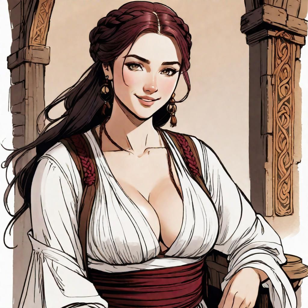 Medieval Bath Servant Sketch with Flowing Hair