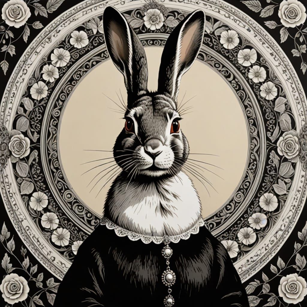 Rabbit Lady in Elegant Art Nouveau Style