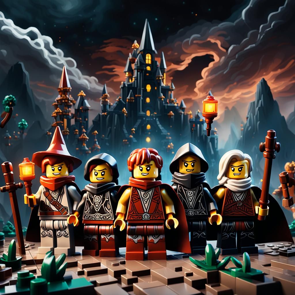 Lego Dark Fantasy Party Under Ominous Gaze