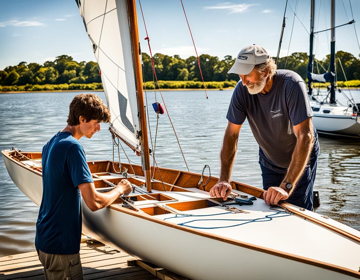 Father and Son Building a Sailing Dinghy