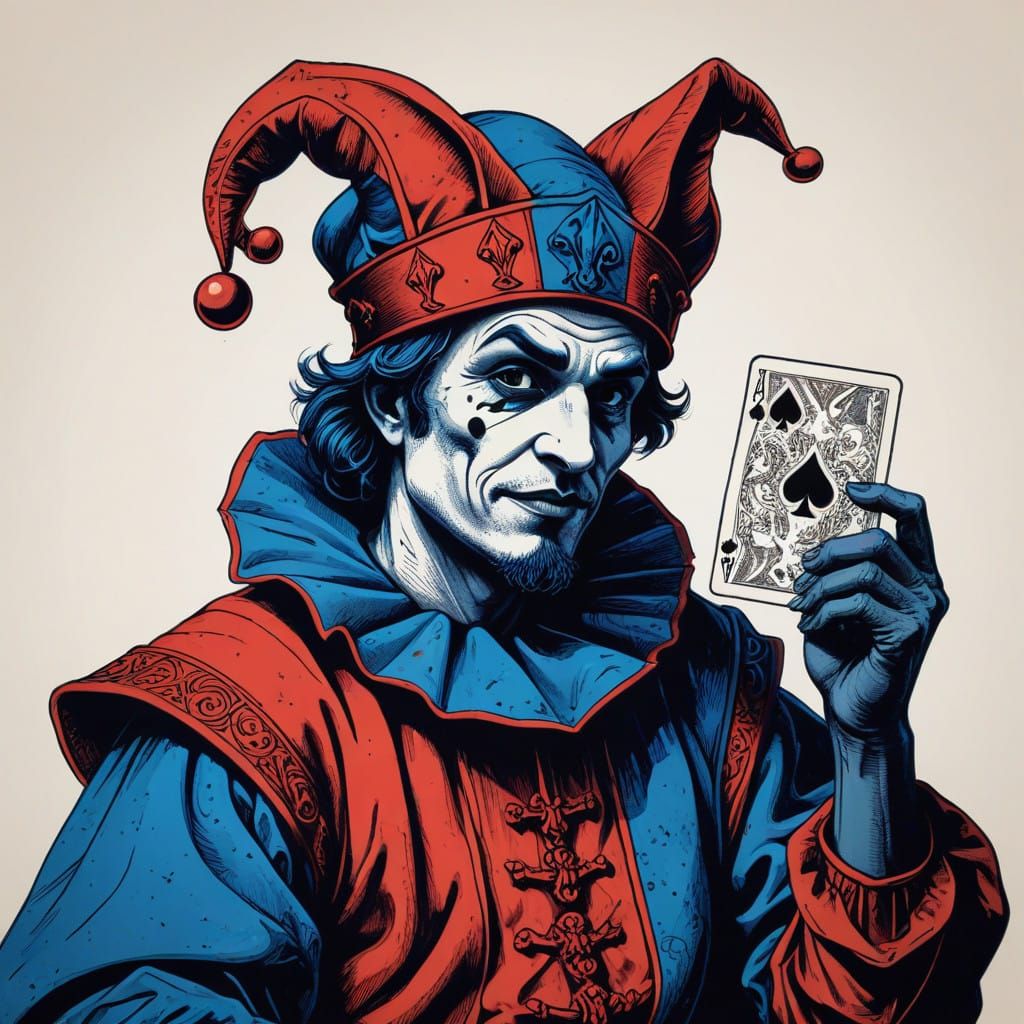 Jester's Mischievous Smile in Monochromatic Ink