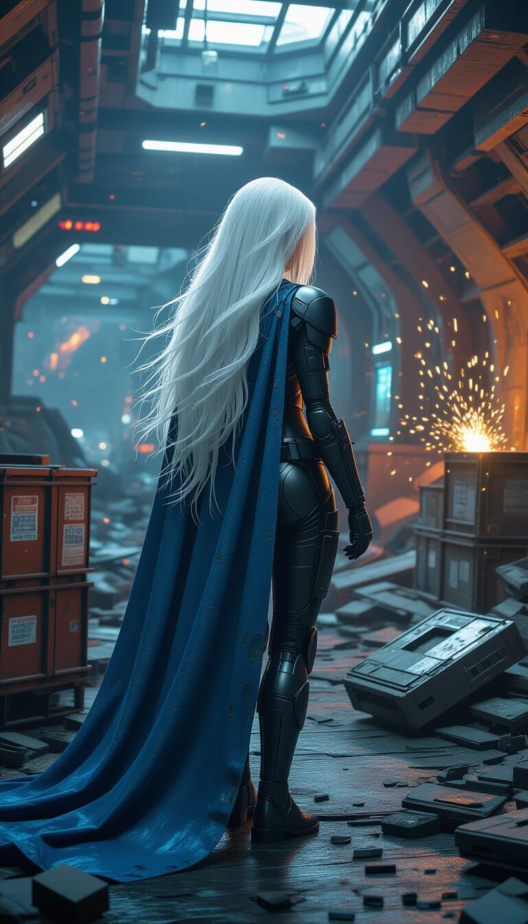 Cybernetic Woman in Dystopian Space Station: Cyberpunk Art