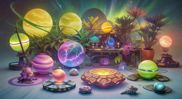 Sci-Fi Alien Zen Garden with Cosmic Sky