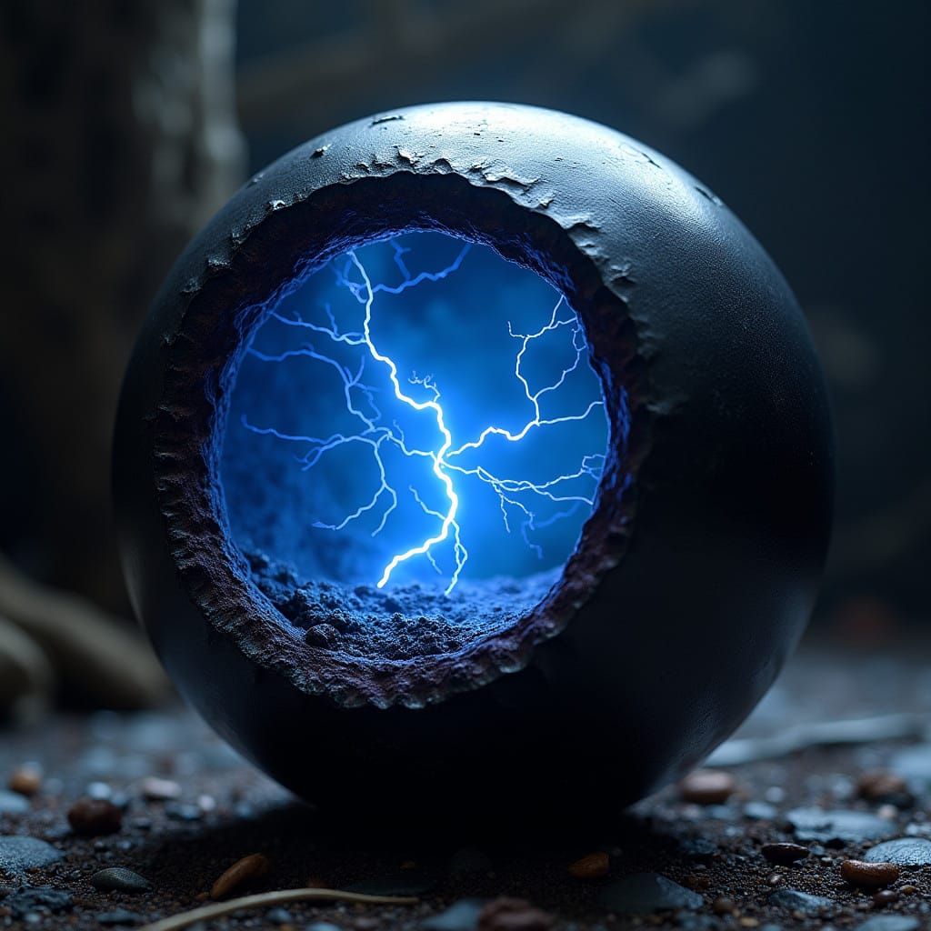 Ethereal Ebony Orb with Electric Blue Lightning