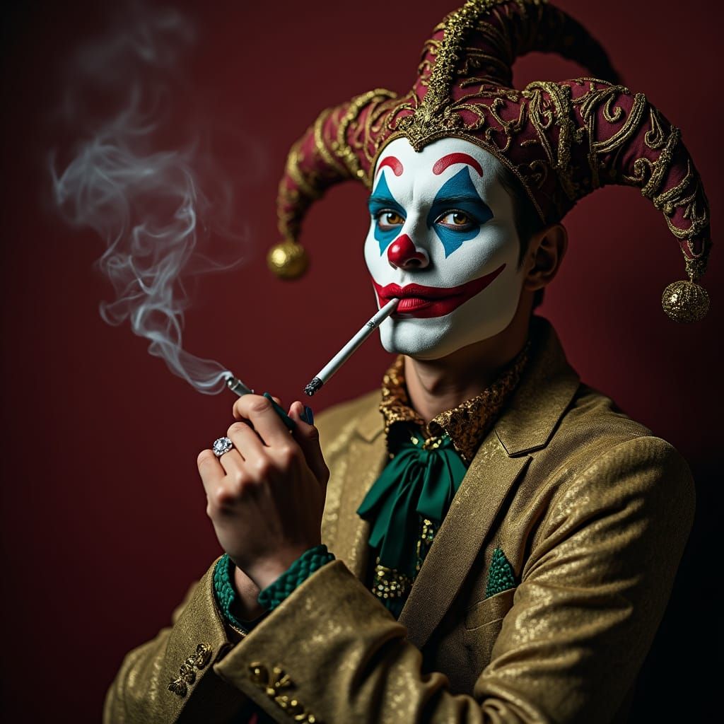 Smug Jester Smoking: Cinematic Photography