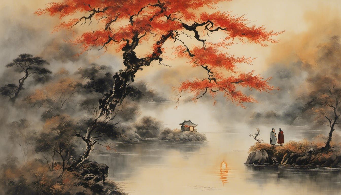 Chinese Painting of Friendship Reunion in Guo Hua Style