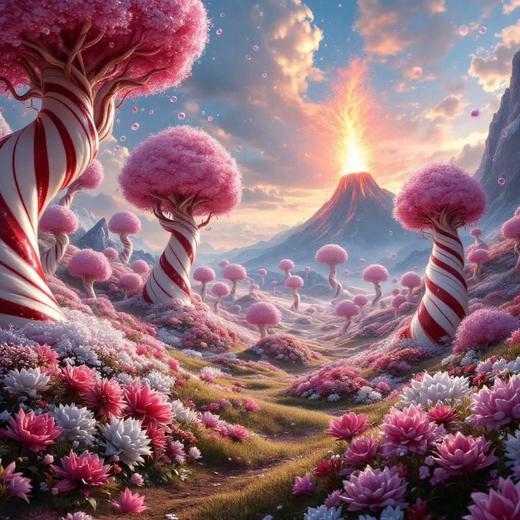 Whimsical Candy Cane Landscape in Tropical Paradise