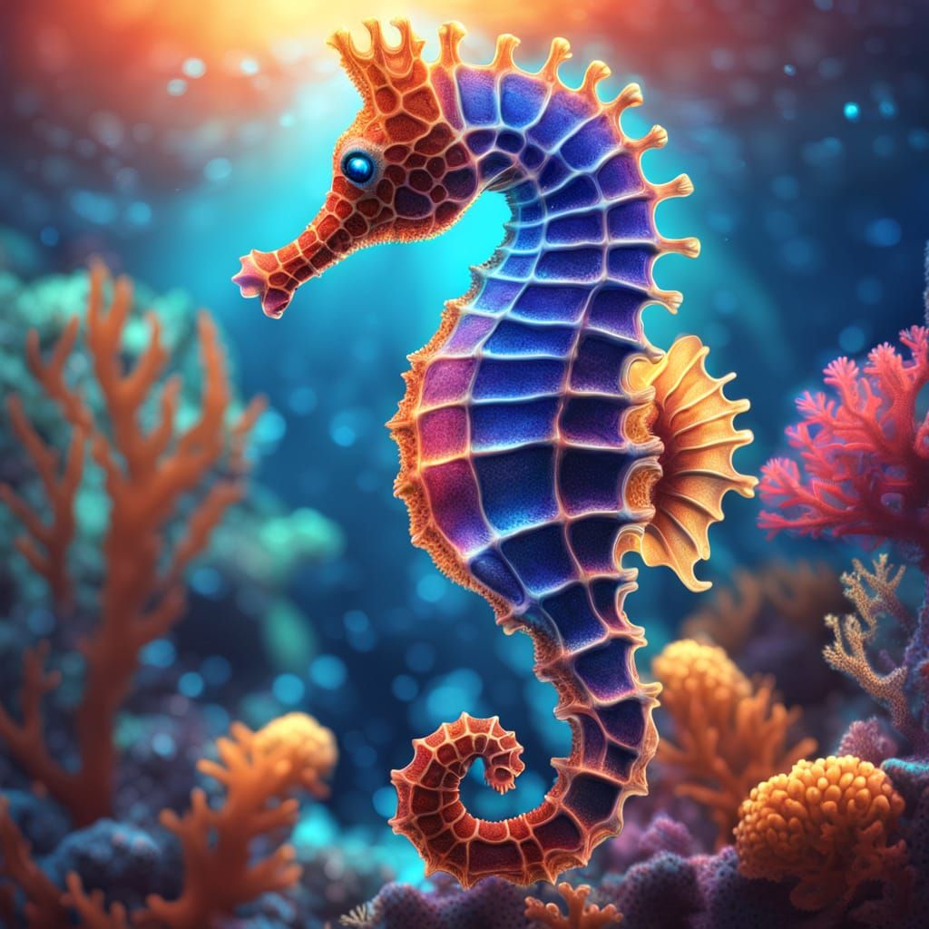 Bioluminescent Seahorse in Vibrant Digital Art