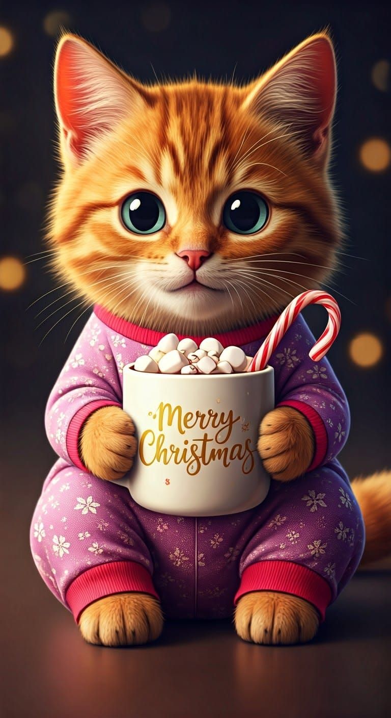 Photorealistic 3D Rendering of Happy Ginger Kitten in Christ...