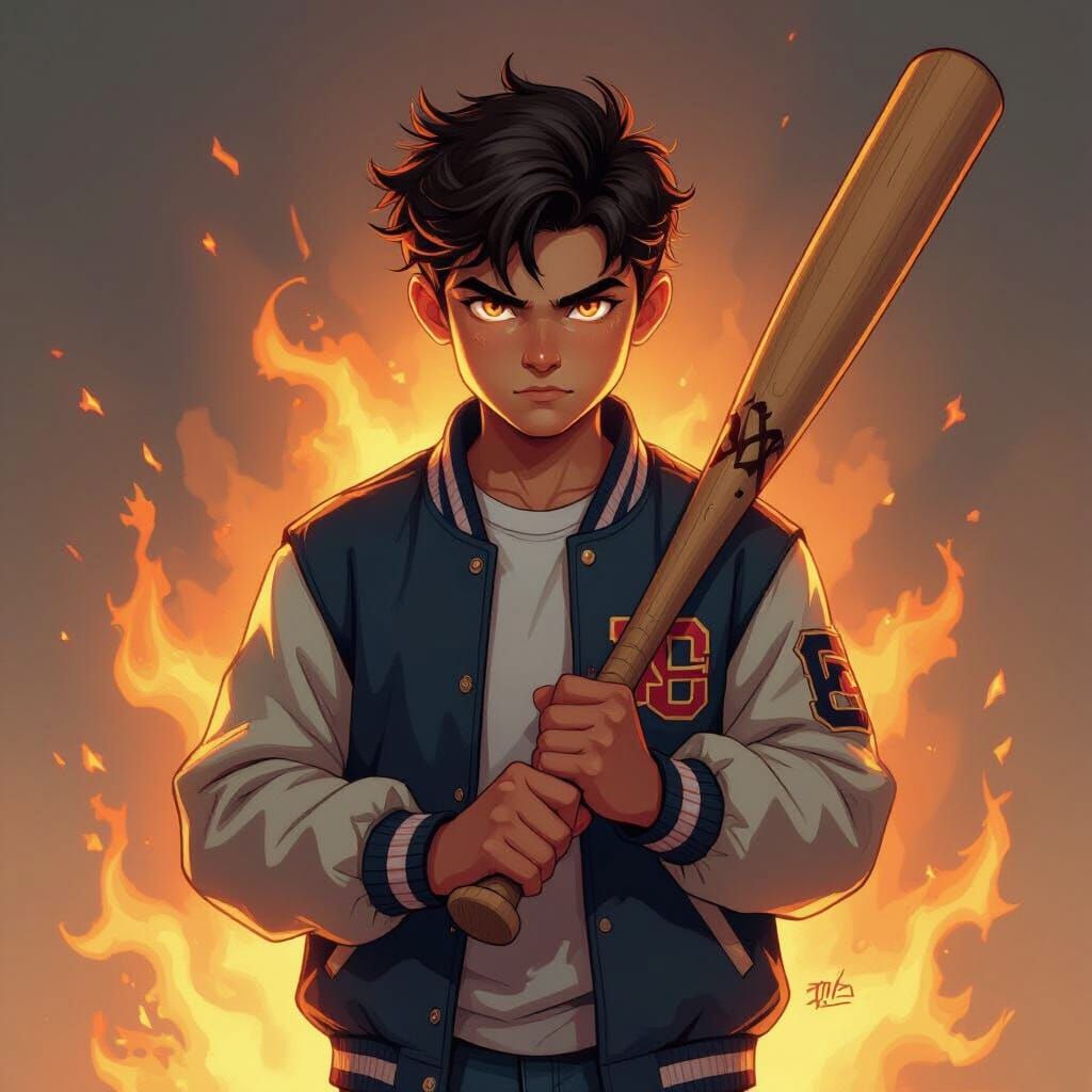 Fiery Jock Boy with Baseball Bat in DnD Style