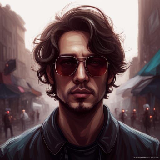Detailed Portrait of a Handsome Man in Sunglasses