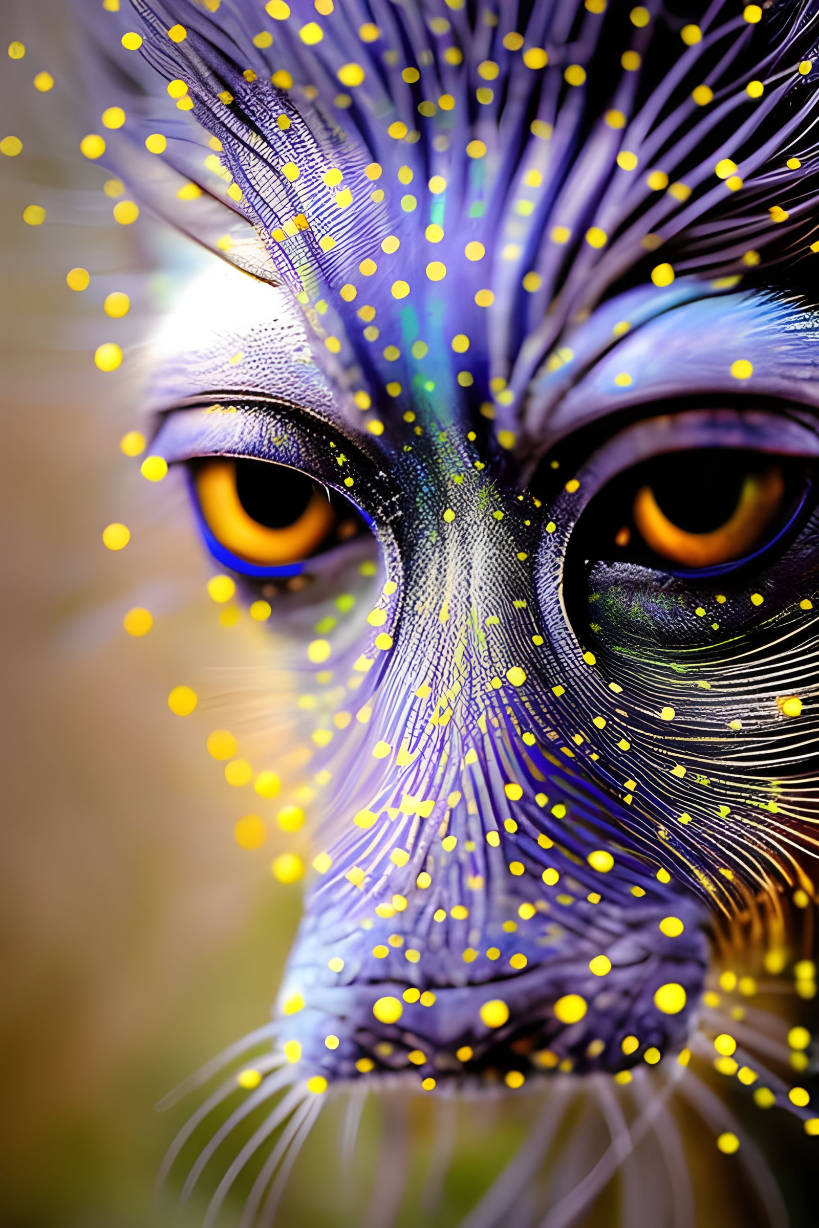 Alien Creature Portrait with Glowing Whisker Beads