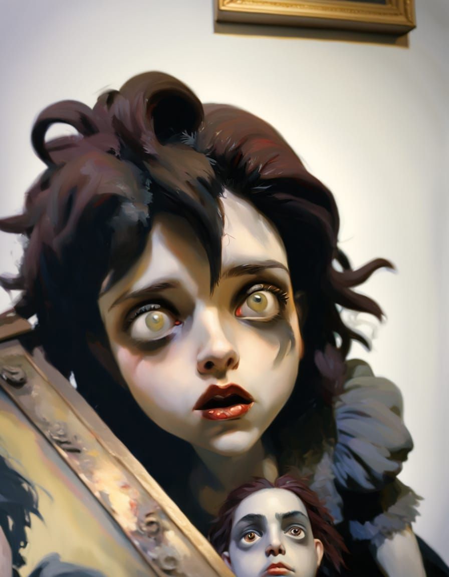 Expressionistic Lover Gazing at Art in Paris Gallery