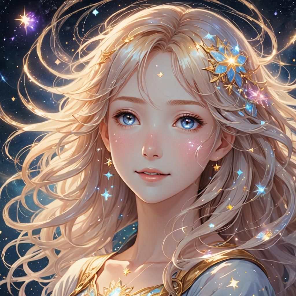 Ethereal Pleiadian Starseed in Anime Key Visual Style