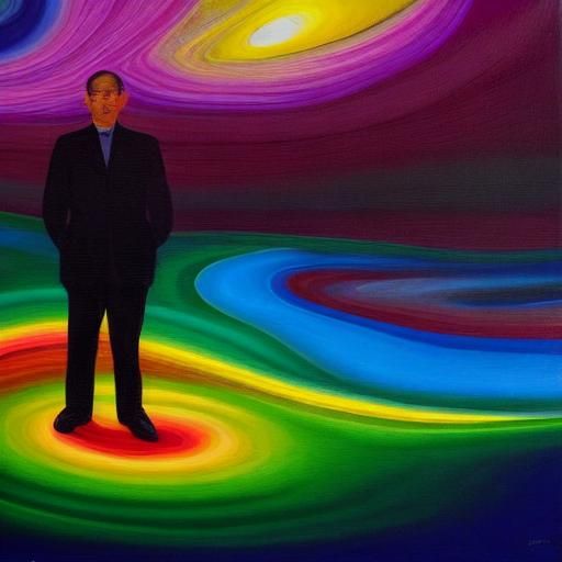 Surreal Traveling Salesman in Vibrant Oil Painting
