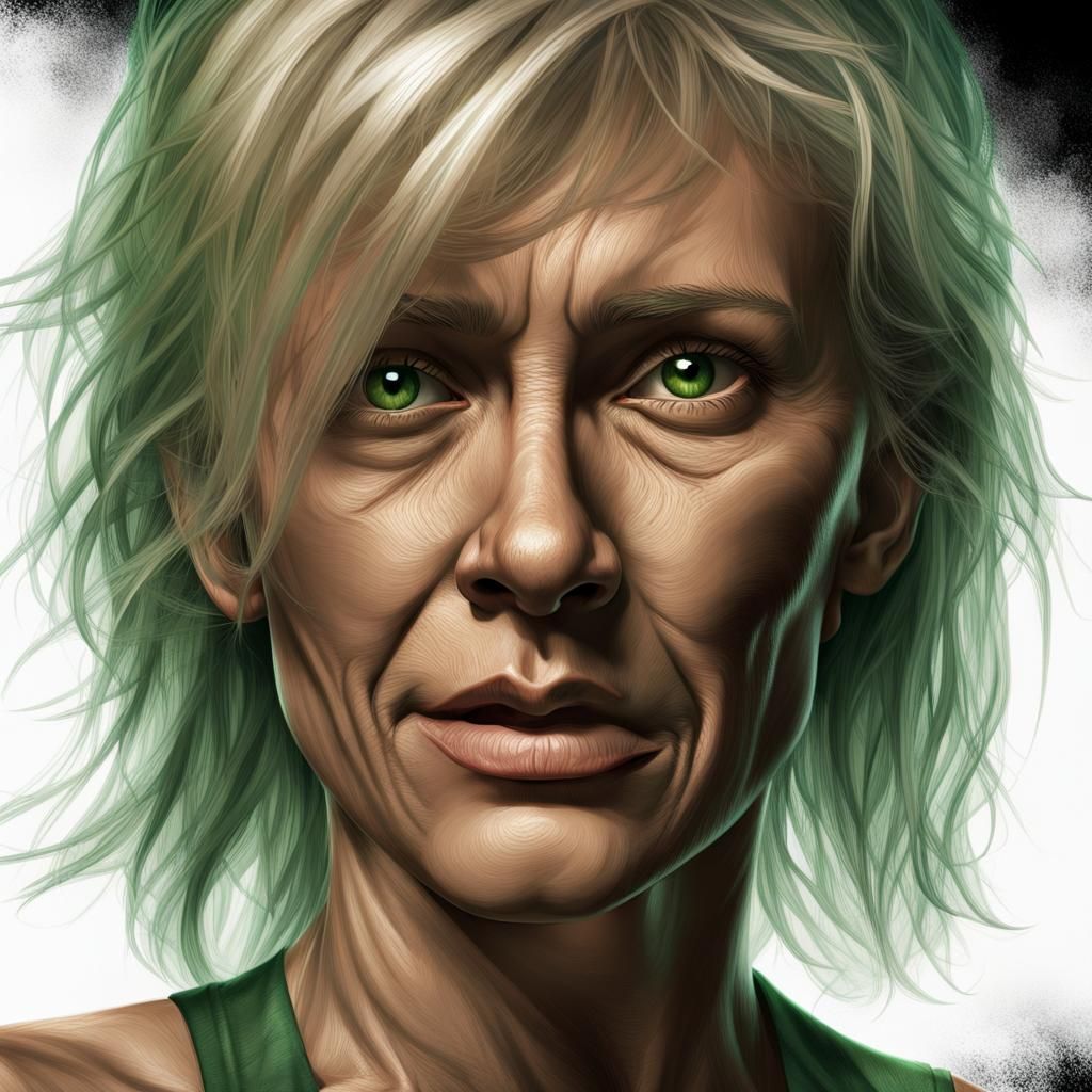 Hyperrealistic Portrait of a Blonde Woman in Darkness
