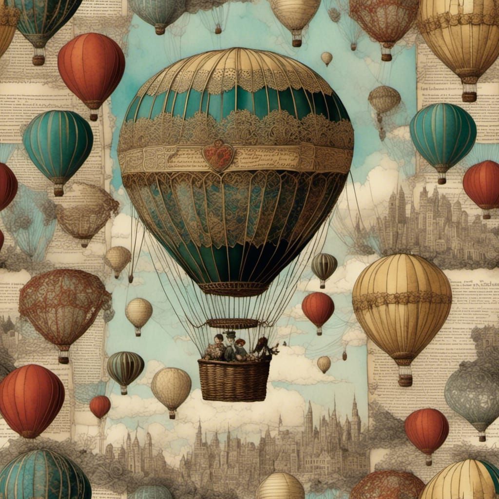 Hot Air Balloon as a Mixed Media Collage