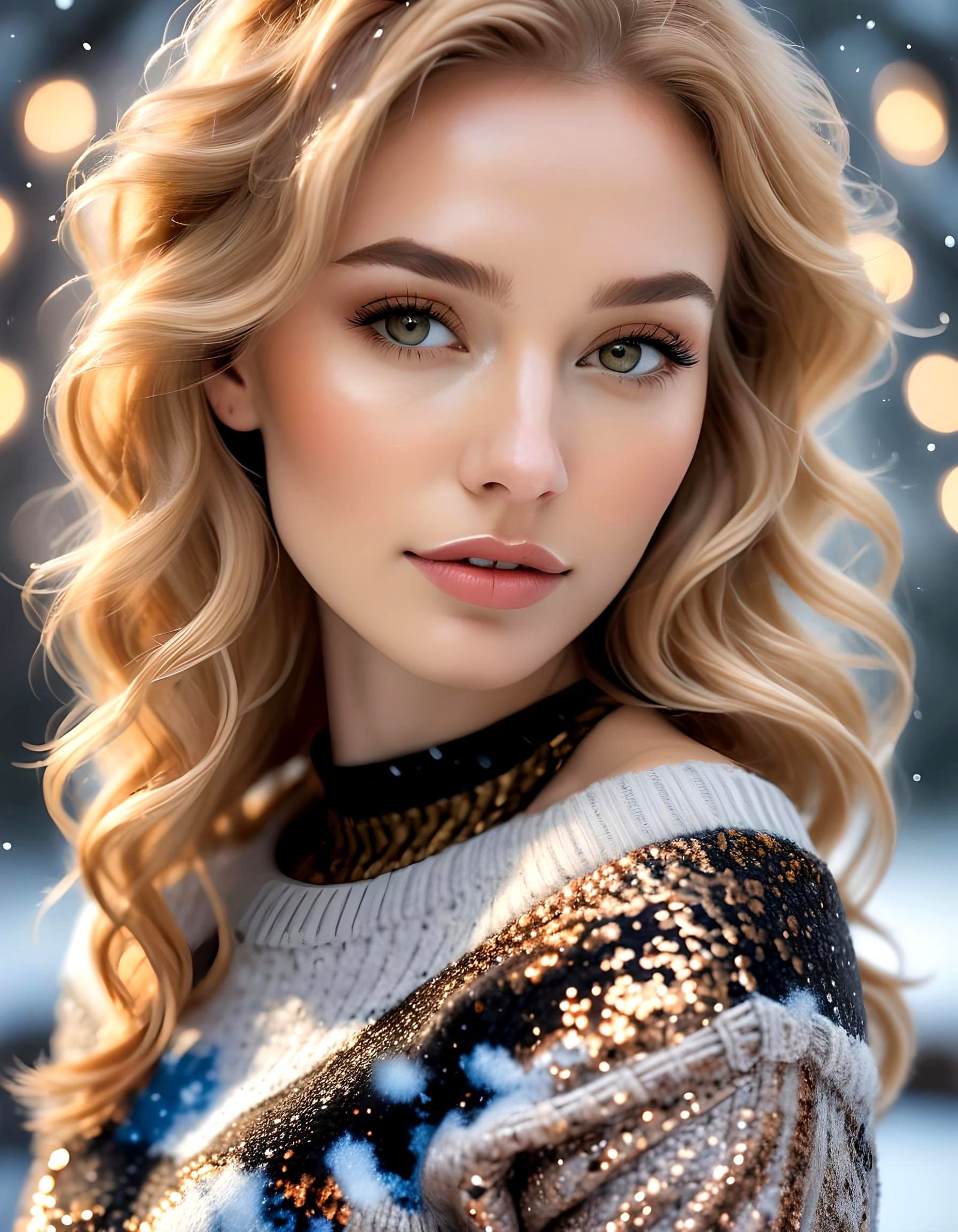 Young Woman with Glowing Skin in Wintery Setting