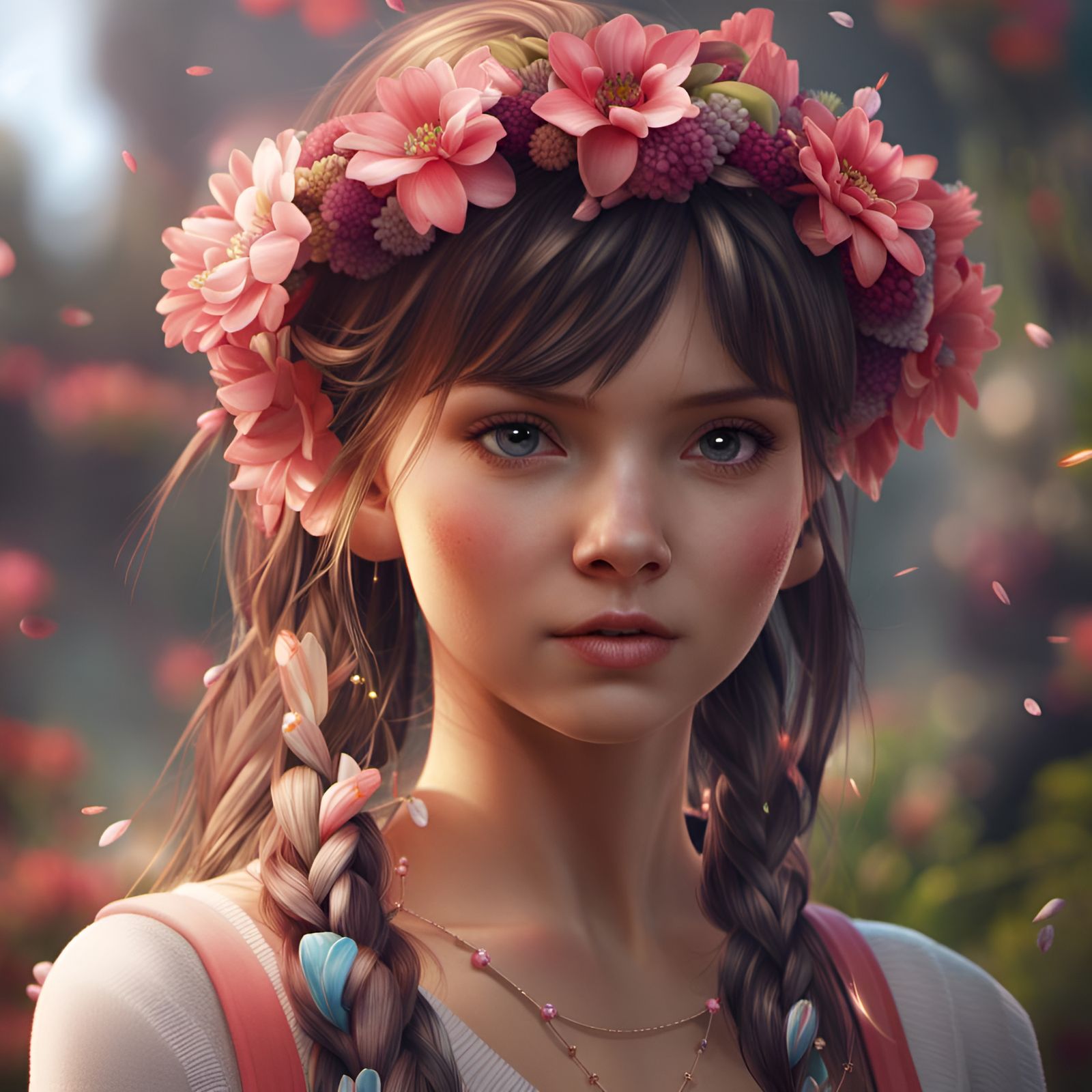 Girl with Flower Headband Portrait in 8k Resolution